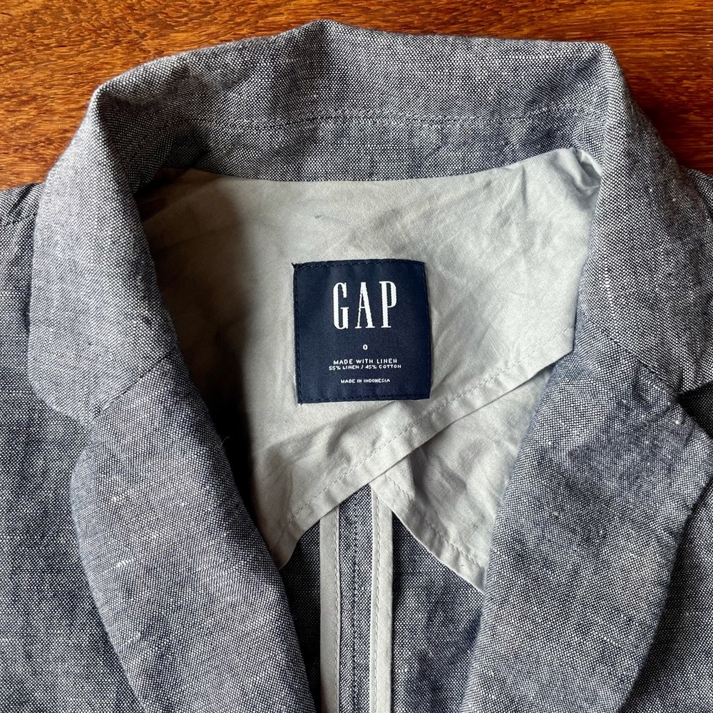 Gap navy chambray linen blazer size 0 - Picture 2 of 3